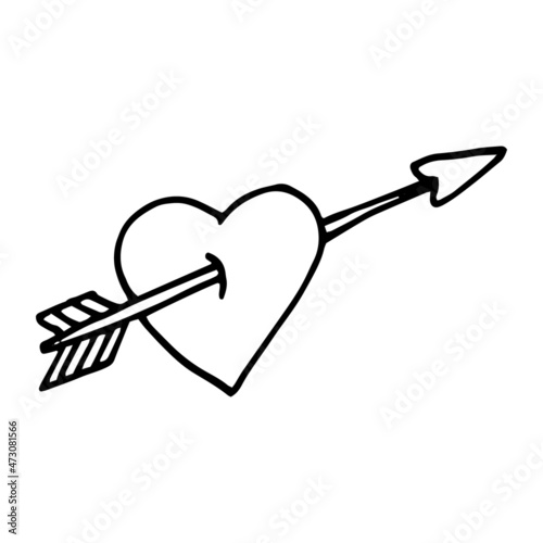 heart with arrow hand drawn doodle. vector, scandinavian, nordic, minimalism. card, valentine, sticker. love, romance.