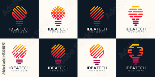 light bulb logo abstract linear geometric business icon set.
