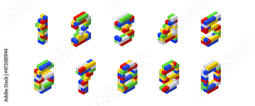 Isometric numbers made up of colored blocks on a white background. For printing and decorating textbooks.Vector illustration.