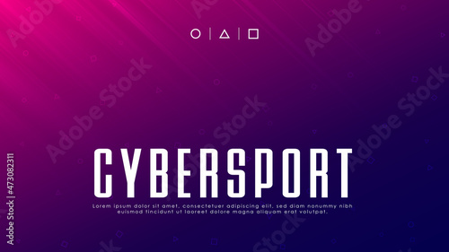 Cyber Sport banner, Esports abstract background. Video games. Pink purple gradient background with light rays, geometric pattern, and copyspace. Design for gaming events. Cybersport concept.