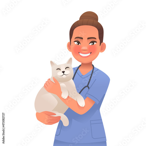 Veterinarian is holding the cat. Specialist, vet clinic doctor with a pet. Medical assistance to pets