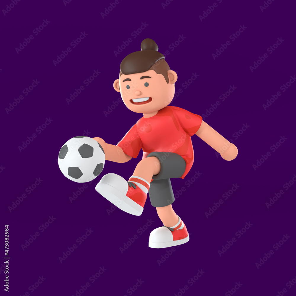 3d rendering of boy character kicking a ball illustration