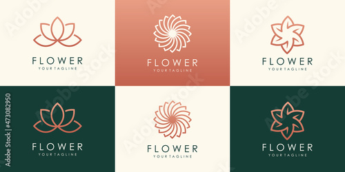 creative circular flower lotus vector logotype. Linear universal leaf floral logo