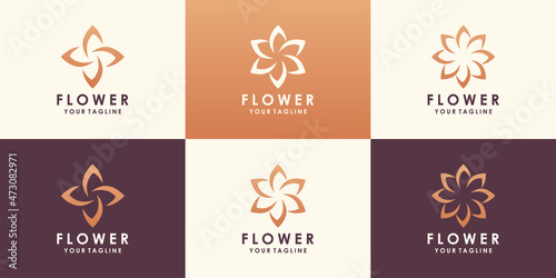 flower lotus vector logo design. Linear universal leaf floral logo
