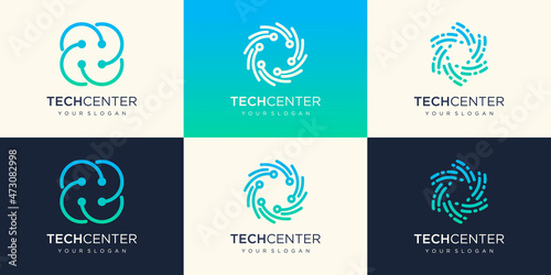 Circular tech logo icon. Link icon with dot. Circuit element.