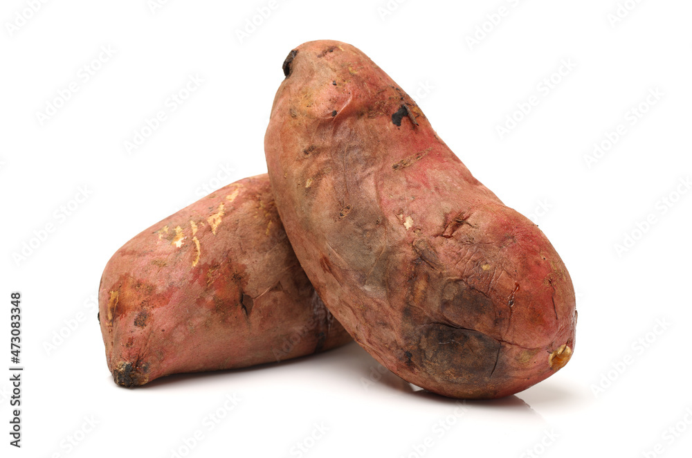 roasted sweet potatoes on a white background roasted sweet potatoes on a white background