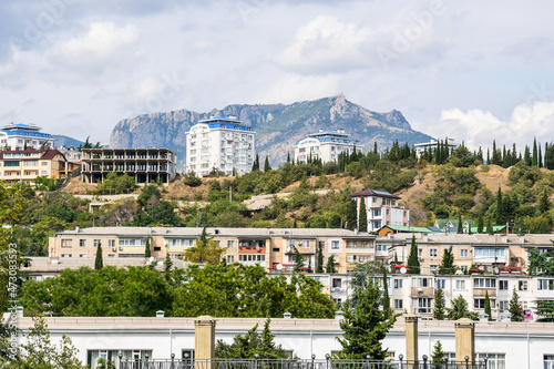 View of the city of Alushta and Mount  Demerdzhi in Crimea photo