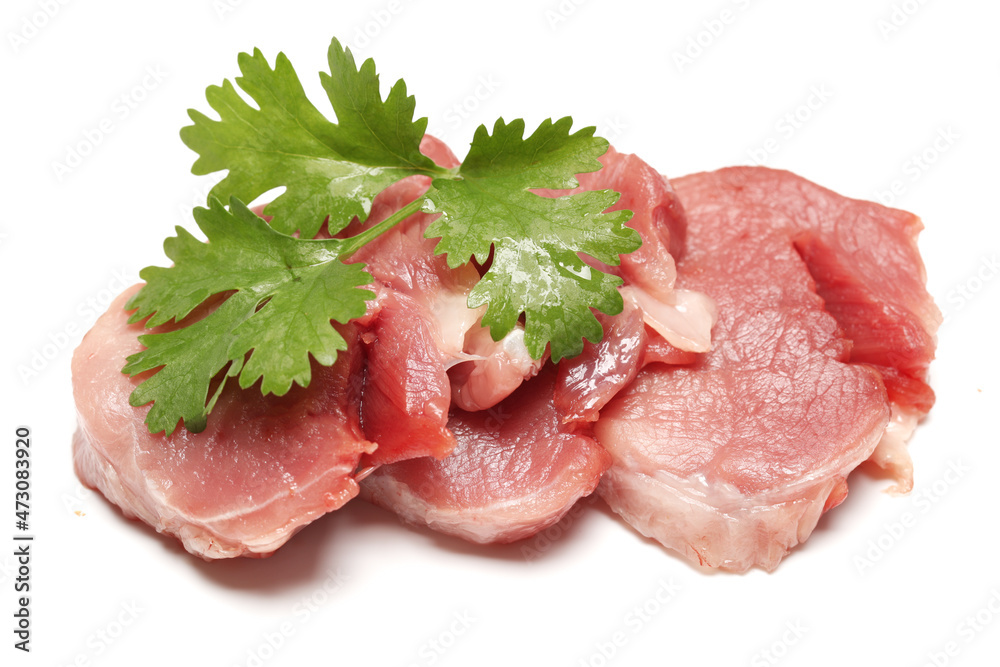Fresh raw beef steak with rosemary isolated on white background