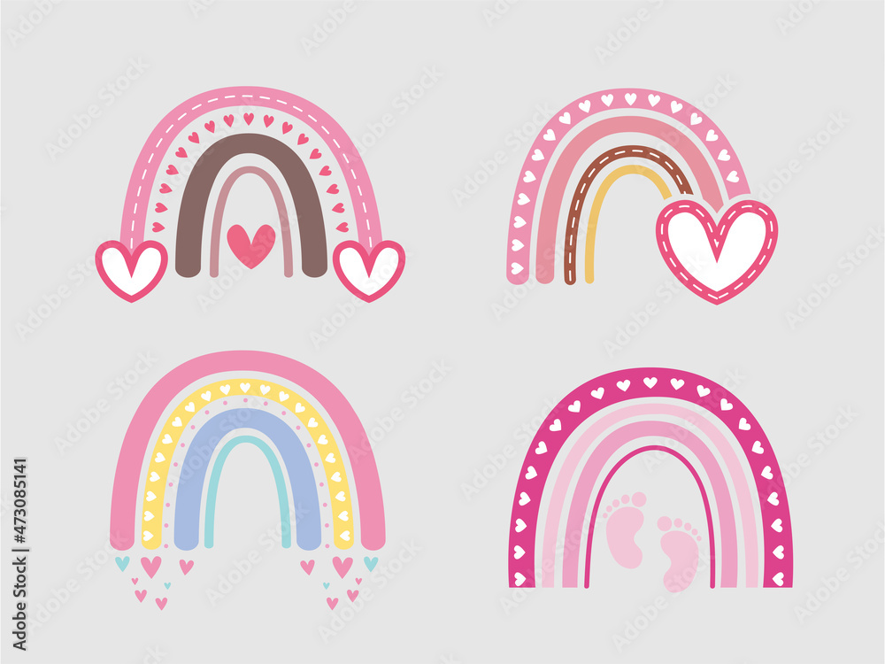 bohemian rainbows with heart illustration. Trend rainbows. Boho rainbows for rainbows set vector. bohemian rainbows with heart illustration. Trend rainbows. Boho rainbows for rainbows set vector.