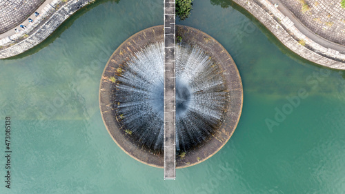2021 Oct 27,Hong Kong Bell mouth overflow is located next to the main dam of Shing Mun Reservoir, and the overflowing water will flow to the Lower Shing Mun Reservoir 
