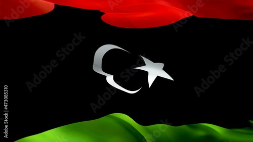 Libya flag video. National 3d Libyan Flag Slow Motion video. Libya tourism Flag Blowing Close Up. Libyan Flags Motion Loop HD resolution Background Closeup 1080p Full HD video flags waving in wind vid photo