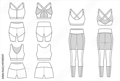 Activewear sports bra, shorts, leggings mockup