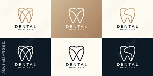 Simple Health Dent Logo design vector template linear style. Dental clinic Logotype concept icon.
