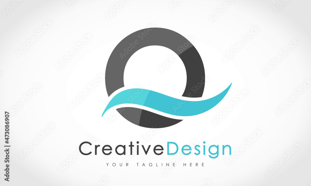 Obraz premium Creative Q Letter Blue Wave Logo Design Vector Icon Symbol Illustration.