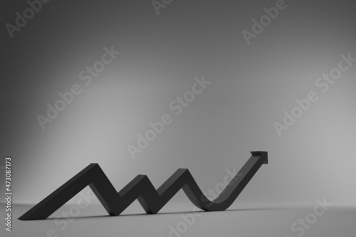 3D growth chart arrow with studio background. concept for business leadership with strategic planning and management idea. 3D rendering