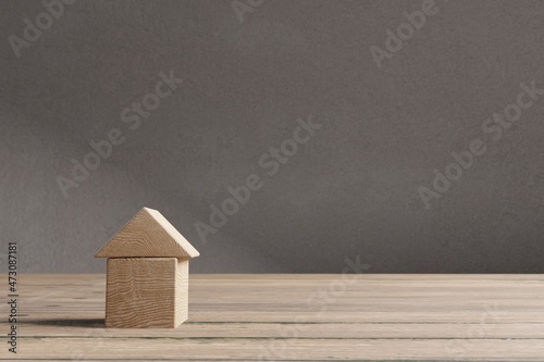 Real estate concept with wooden cubes, house selection concept, 3D rendering