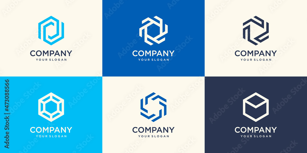 Abstract hexagon shaped vector symbols.Company vector logo design element.