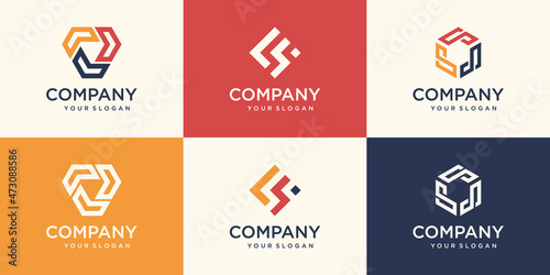 Company vector logo design element. Abstract hexagon, shield, shaped vector symbols.