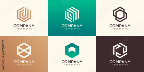 abstract Hexagon logo design with stripe concept, modern company business logo template