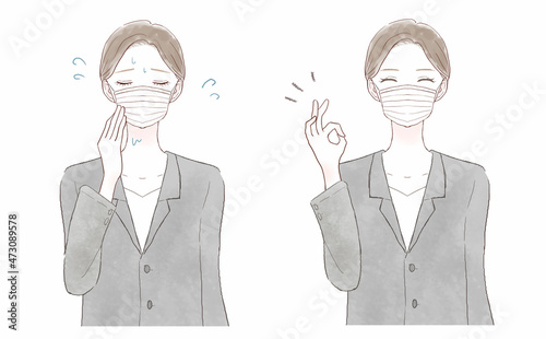 マスク着用による蒸れに悩む女性のビフォーアフター