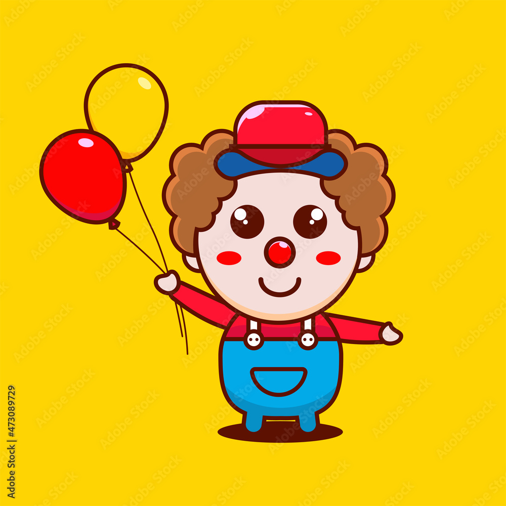 Cartoon cute little clown with balloons, vector icon illustration Cartoon cute little clown with balloons, vector icon illustration