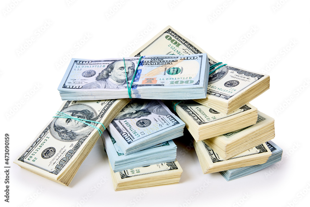 100 thousand dollars in stacks on white background 100 thousand dollars in stacks on white background