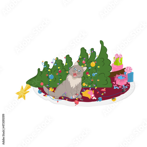 Cat dropped christmas tree and broke the ornaments