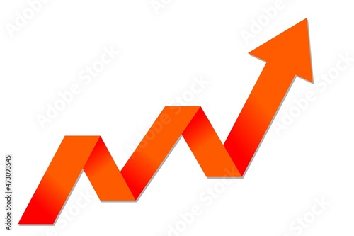 A growing graph in the form of a red arrow. Vector illustration