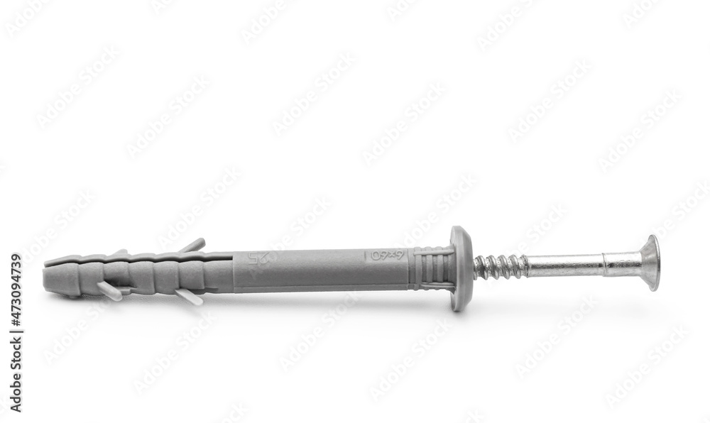 Single screw with dowel on white background. Close up. Single screw with dowel on white background. Close up.