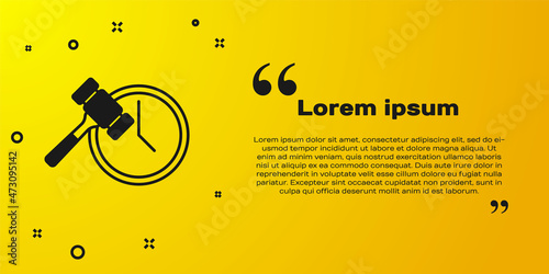 Black Auction hammer icon isolated on yellow background. Gavel - hammer of judge or auctioneer. Bidding process, deal done. Auction bidding. Vector