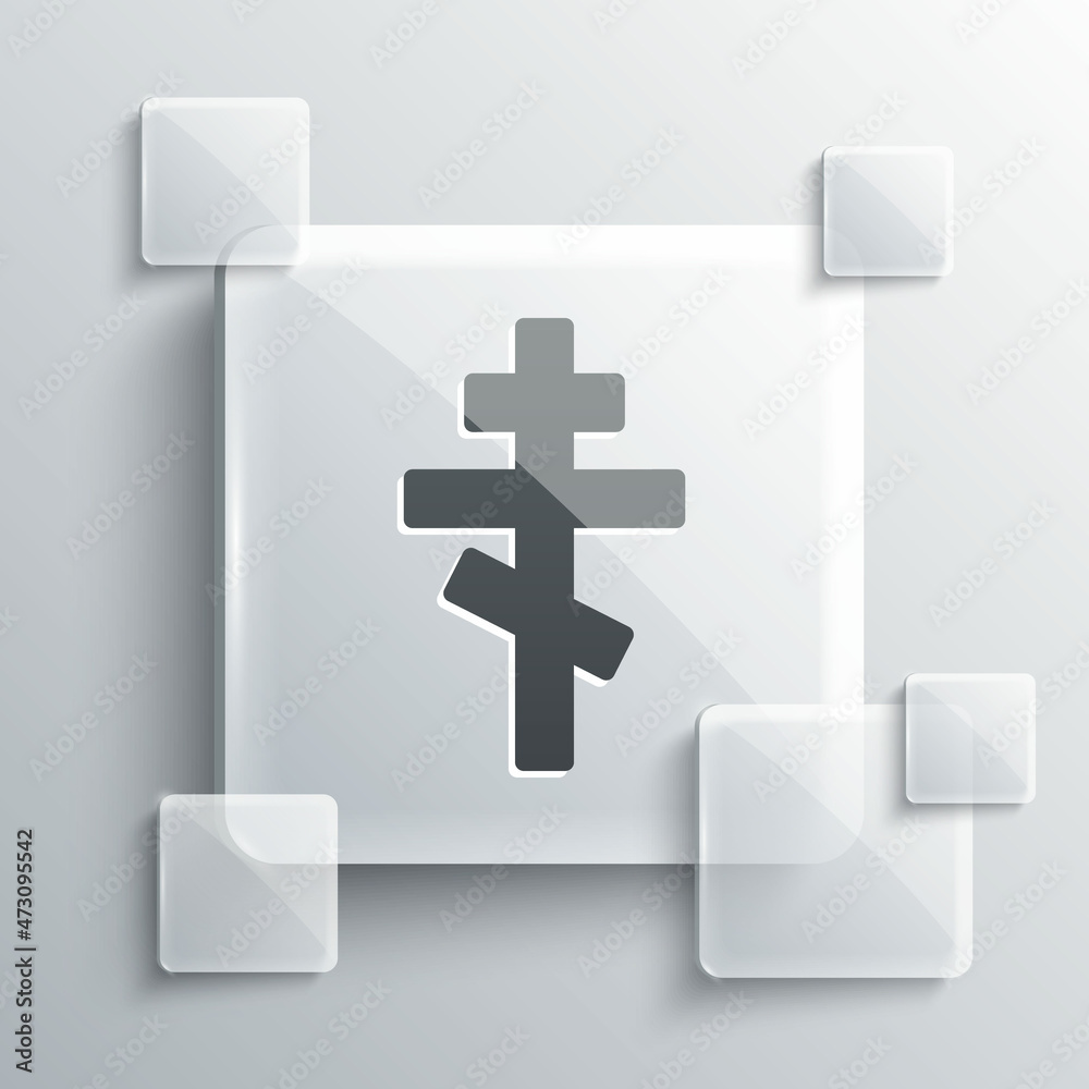 Obraz premium Grey Christian cross icon isolated on grey background. Church cross. Square glass panels. Vector
