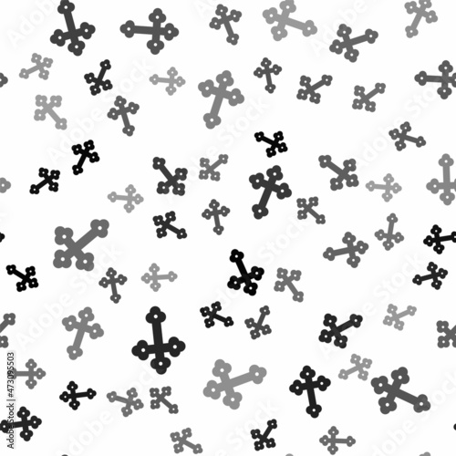 Black Christian cross icon isolated seamless pattern on white background. Church cross. Vector