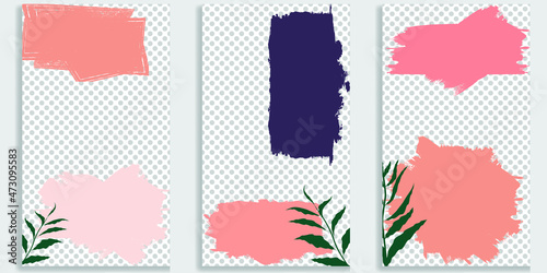 Social media covers with simple design elements . Boho style . Leaves . Post frame stories templates.  Layout for promotion .Media banner .Vector