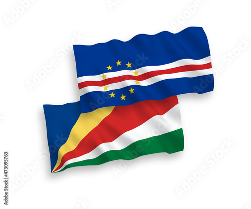 Flags of Republic of Cabo Verde and Seychelles on a white background
