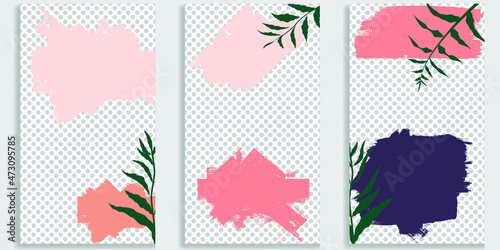 Social media covers with simple design elements . Boho style . Leaves . Post frame stories templates.  Layout for promotion .Media banner .Vector