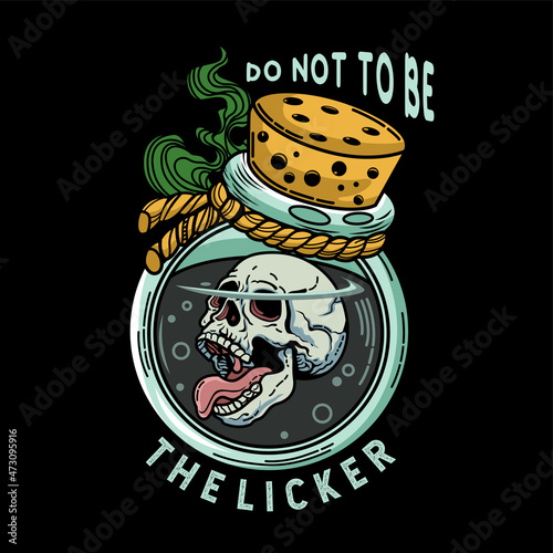 skull head licker in the bottle illustration