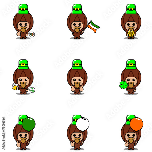 vector cartoon character mascot costume nutmeg vegetable set bundle St patrick's day