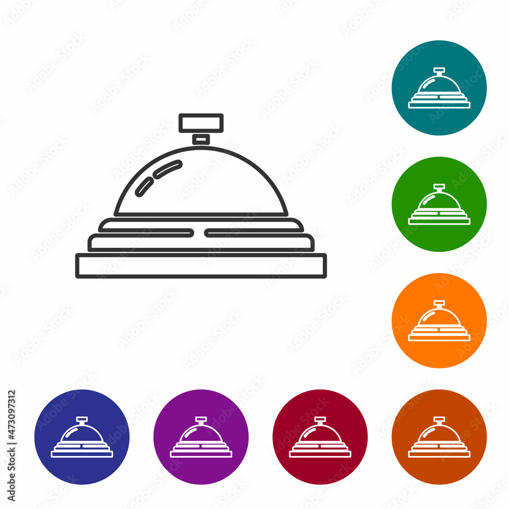 Black line Hotel service bell icon isolated on white background. Reception bell. Set icons in color circle buttons. Vector Black line Hotel service bell icon isolated on white background. Reception bell. Set icons in color circle buttons. Vector