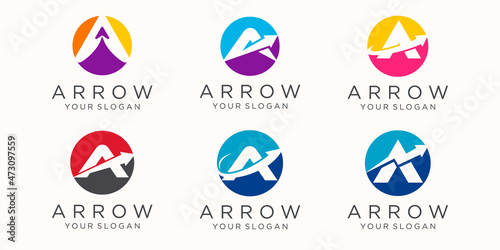 letter A with arrow logo icon set.