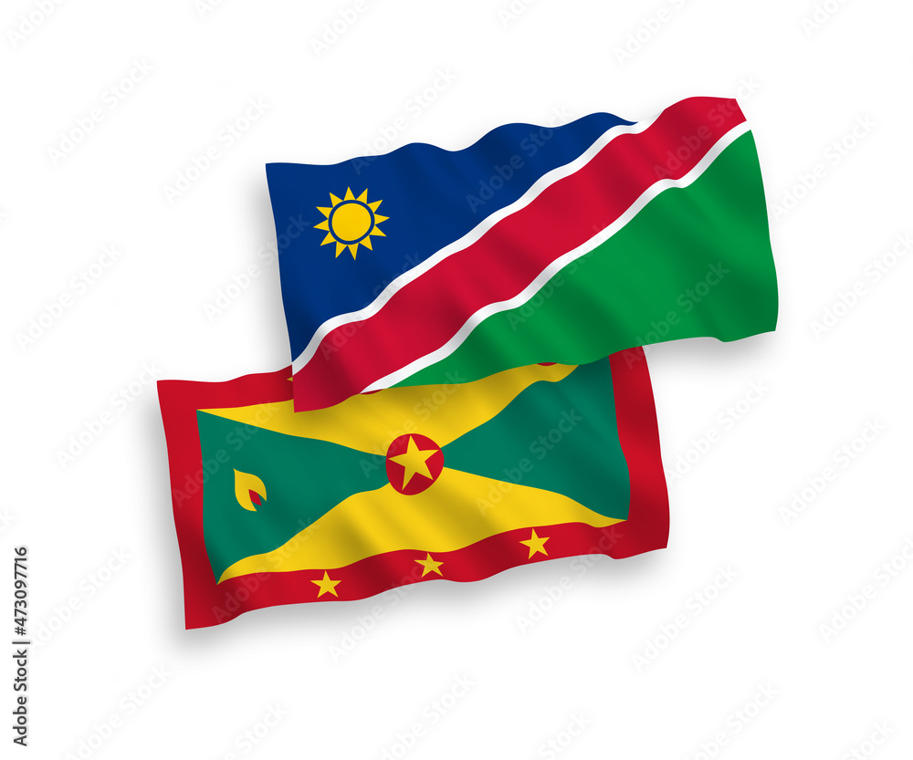 Flags of Grenada and Republic of Namibia on a white background Flags of Grenada and Republic of Namibia on a white background