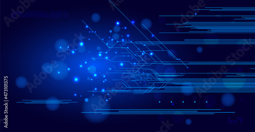 Abstract technological background. Futuristic illustration of high computer and communication technologies on a blue background. High tech digital technology, global social media concept.