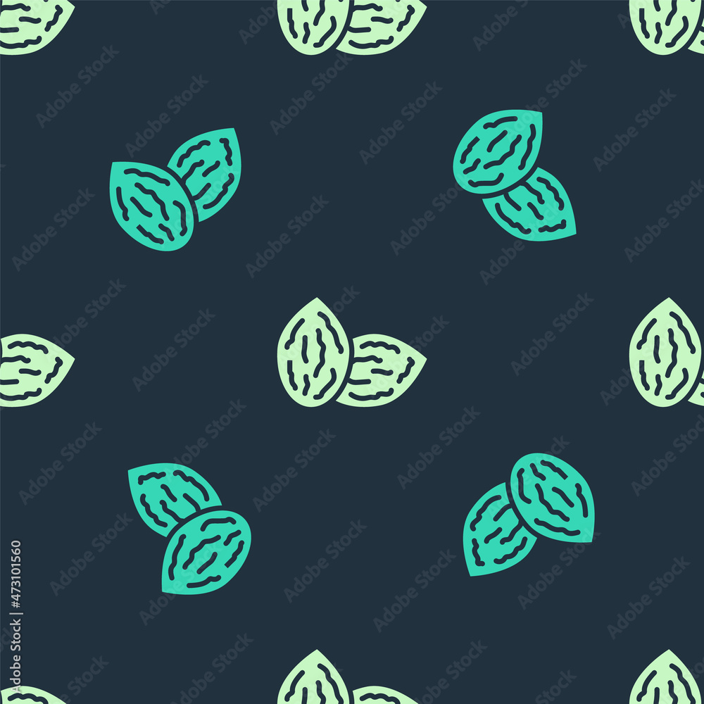 Green and beige Seeds of a specific plant icon isolated seamless pattern on blue background. Vector Green and beige Seeds of a specific plant icon isolated seamless pattern on blue background. Vector