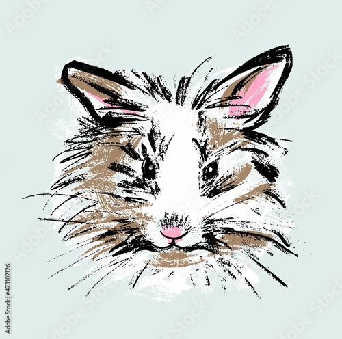 Illustration. A white rabbit on an isolated background. Drawing in the style of a careless retro sketch by hand. Vector.