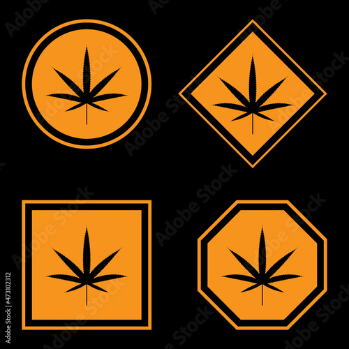 Set of vector cannabis badges. Marijuana gold labels on a black background. Logos