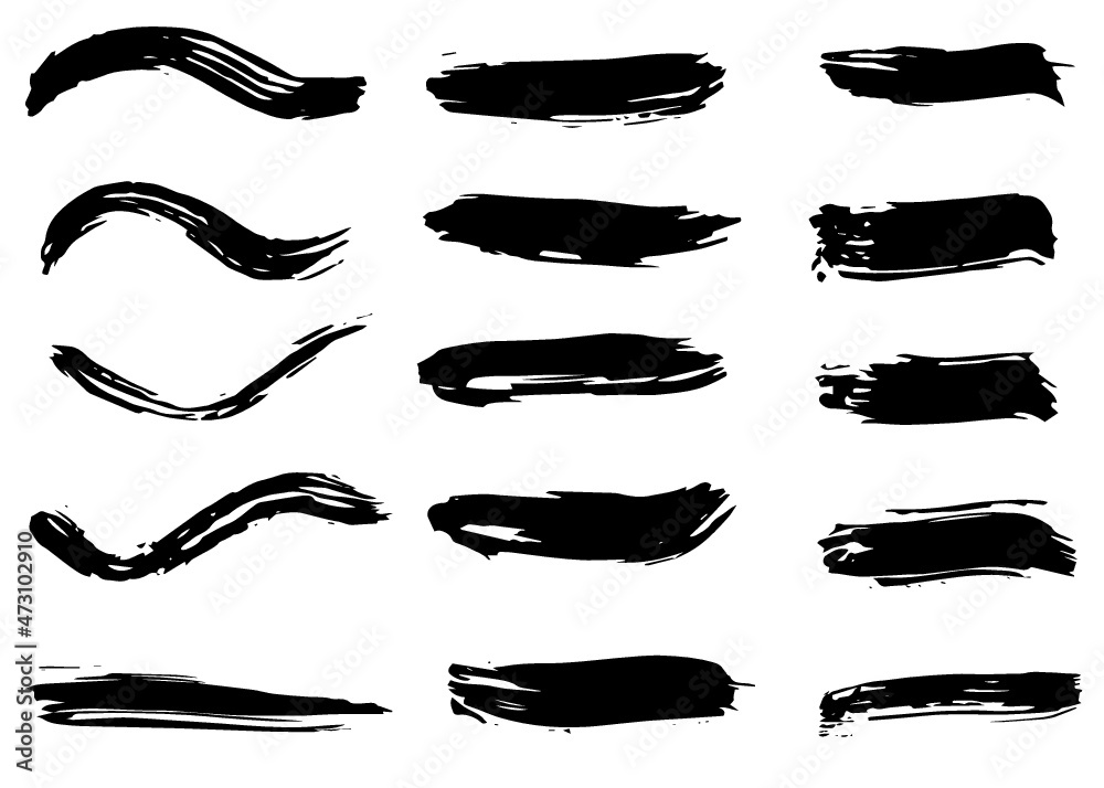 Grunge vector dry paint brush strokes. Isolated on white background. Hand drawn collection