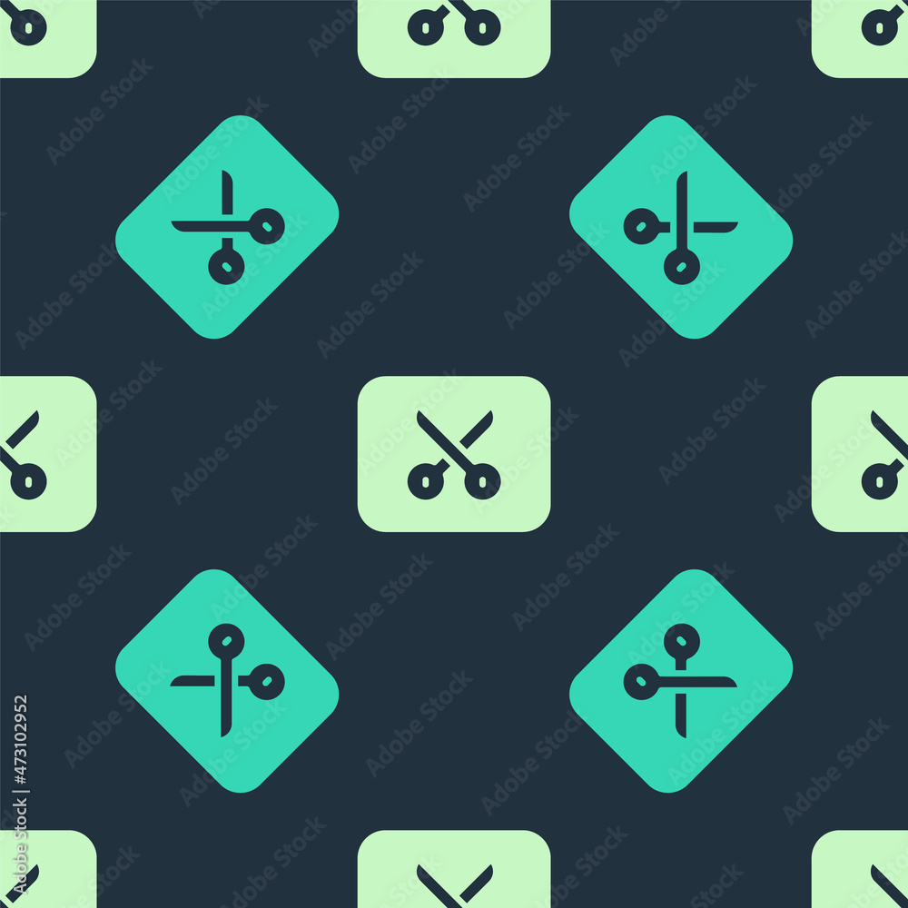 Green and beige Music or video editing icon isolated seamless pattern on blue background. Vector Green and beige Music or video editing icon isolated seamless pattern on blue background. Vector