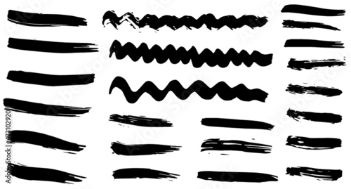 Grunge vector dry paint brush strokes. Isolated on white background. Hand drawn collection