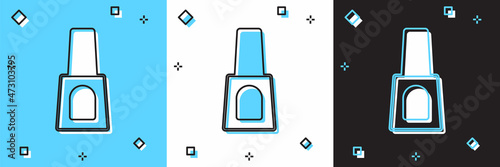 Set Bottle of nail polish icon isolated on blue and white, black background. Vector