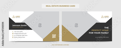 Real Estate Agent and Construction Business Card Template. Creative Real Estate Business card. Modern Home Visiting Card. Name Card Template