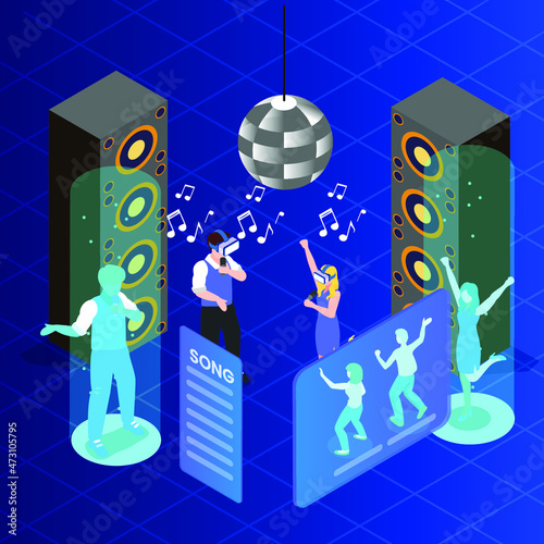 Metaverse concept: party in future virtual world isometric 3d vector concept for banner, website, illustration, landing page, flyer, etc.